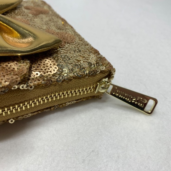 Loungefly Disney Wallet Gold Sequin Mickey Minnie Metallic 5 x 5 NWT Disneyland - Picture 3 of 9
